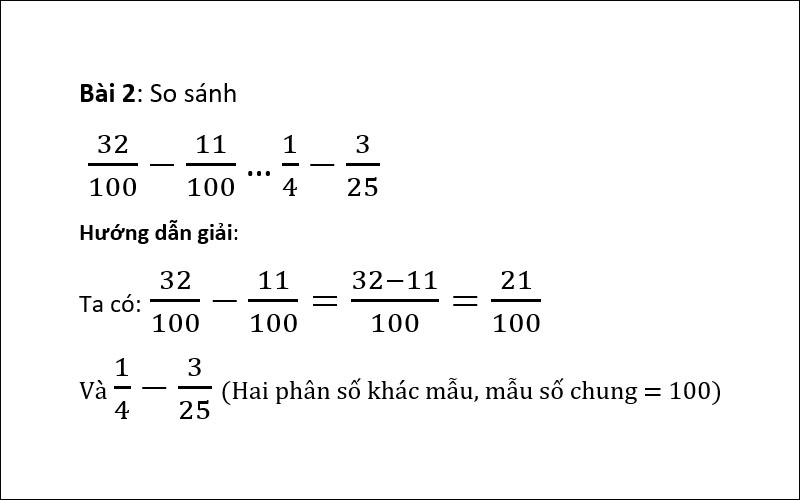 Bài tập 2 về phép trừ phân số phần 1